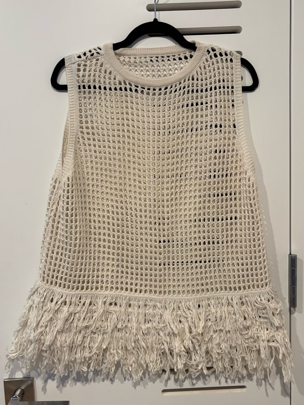 Cream Crochet Fringe Sleeveless Top